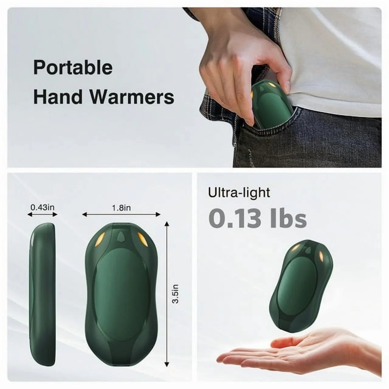 Hand Warmers Rechargeable 2 Pack–Magnetic Heating, 3 Heat Settings, Portable Pocket Warmers for Raynauds, Hunting, Golf, Winter Camping