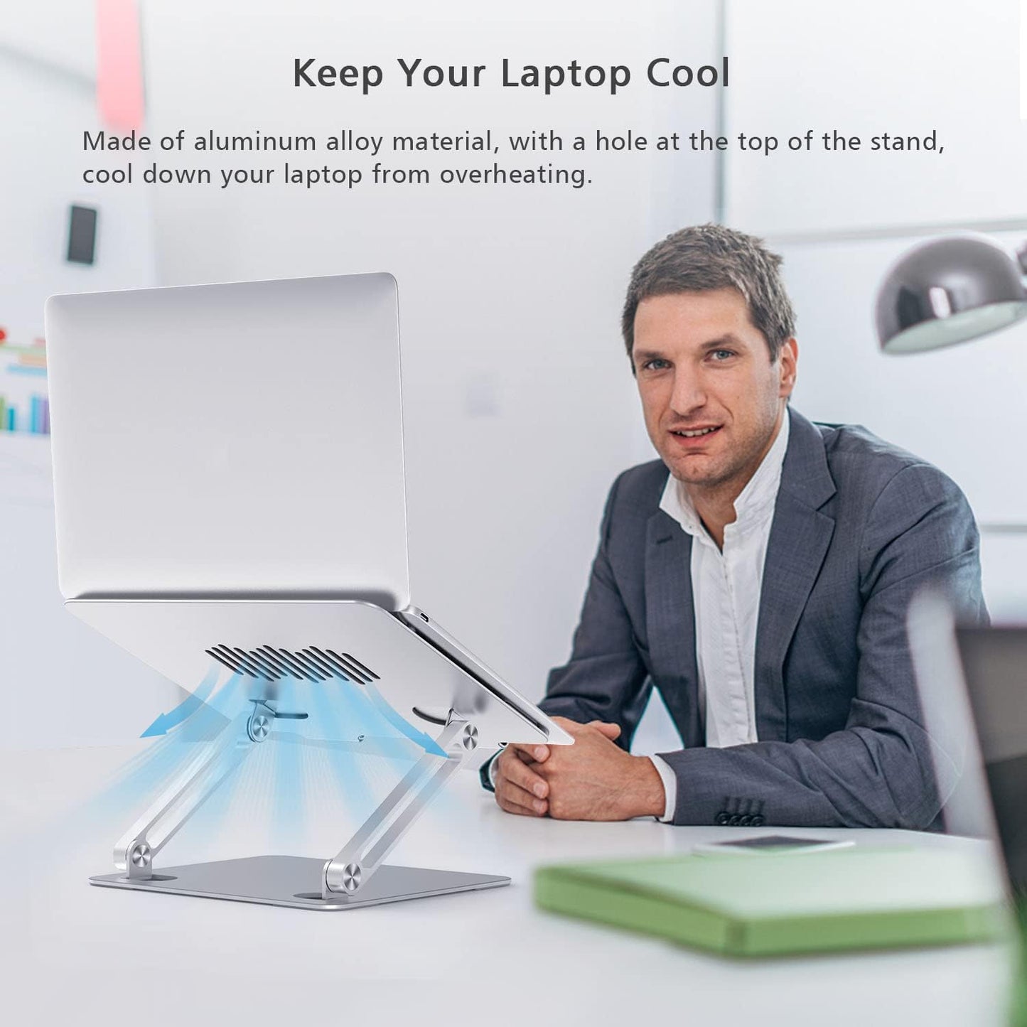 Laptop Stand for Desk, Ergonomic Aluminum Alloy Laptop Holder Adjustable Height Computer Stand Notebook Riser Compatible with Macbook Pro Air, Dell, HP, Lenovo, Samsung More 9-16" Laptops-Silver