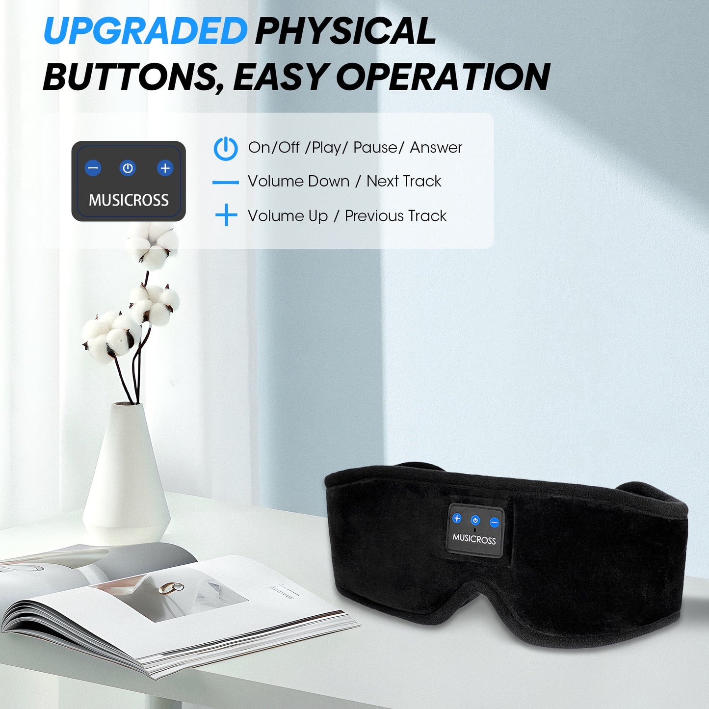 Bluetooth Sleep Mask Sleep Mask with Headphones Bluetooth 5.2 Wireless, 3D Eye Mask for Sleeping Built-In HD Music, Microphone for Calls, Sleep Headphones for Side Sleepers Travel Yoga Meditation