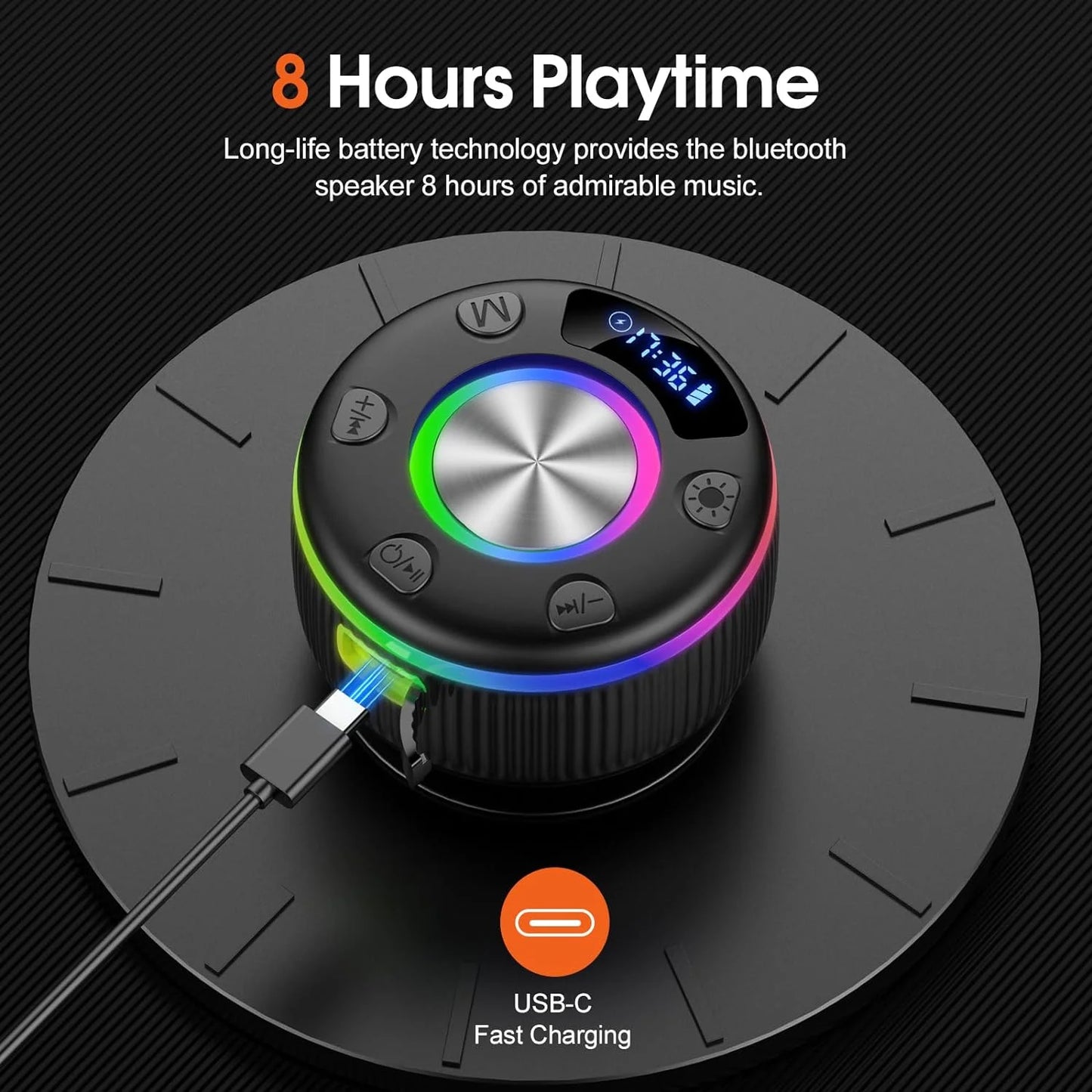 Shower Speaker, Bluetooth Speakers, IPX7 Waterproof Portable Speakers with LED Light, Speakers Bluetooth Wireless Loud Clear Sound, Suction Cup, Time Display for Home/Party/Outdoor/Beach, Gift