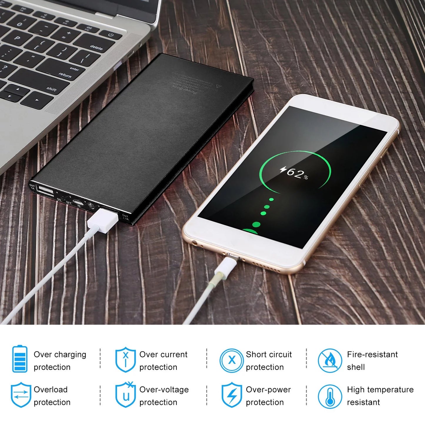 Heated Vest Power Bank 20000Mah Battery Pack for Heated Vest Jacket Pants Scarf USB Power Bank 5V/2.1A, Rose Gold