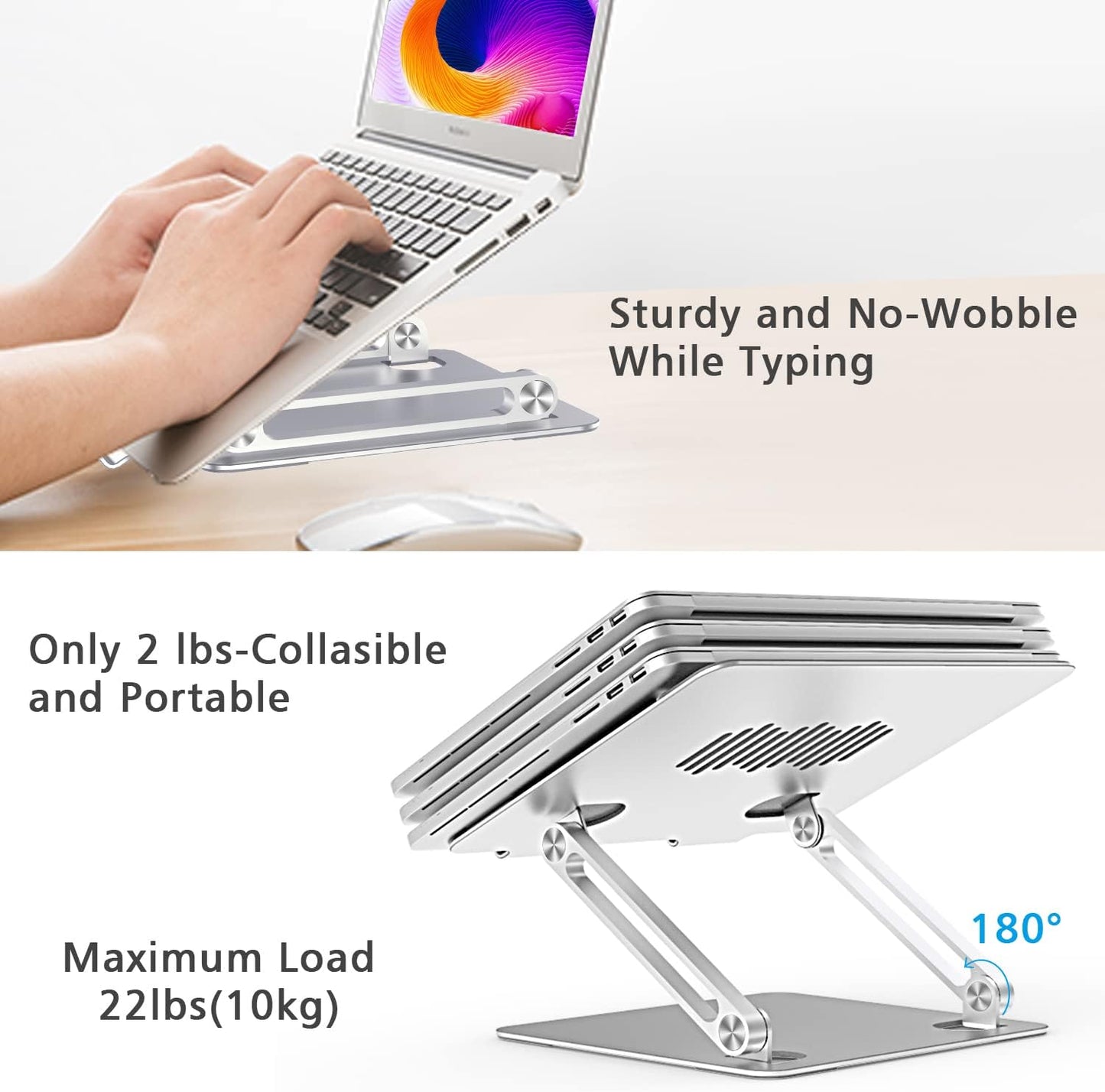 Laptop Stand for Desk, Ergonomic Aluminum Alloy Laptop Holder Adjustable Height Computer Stand Notebook Riser Compatible with Macbook Pro Air, Dell, HP, Lenovo, Samsung More 9-16" Laptops-Silver