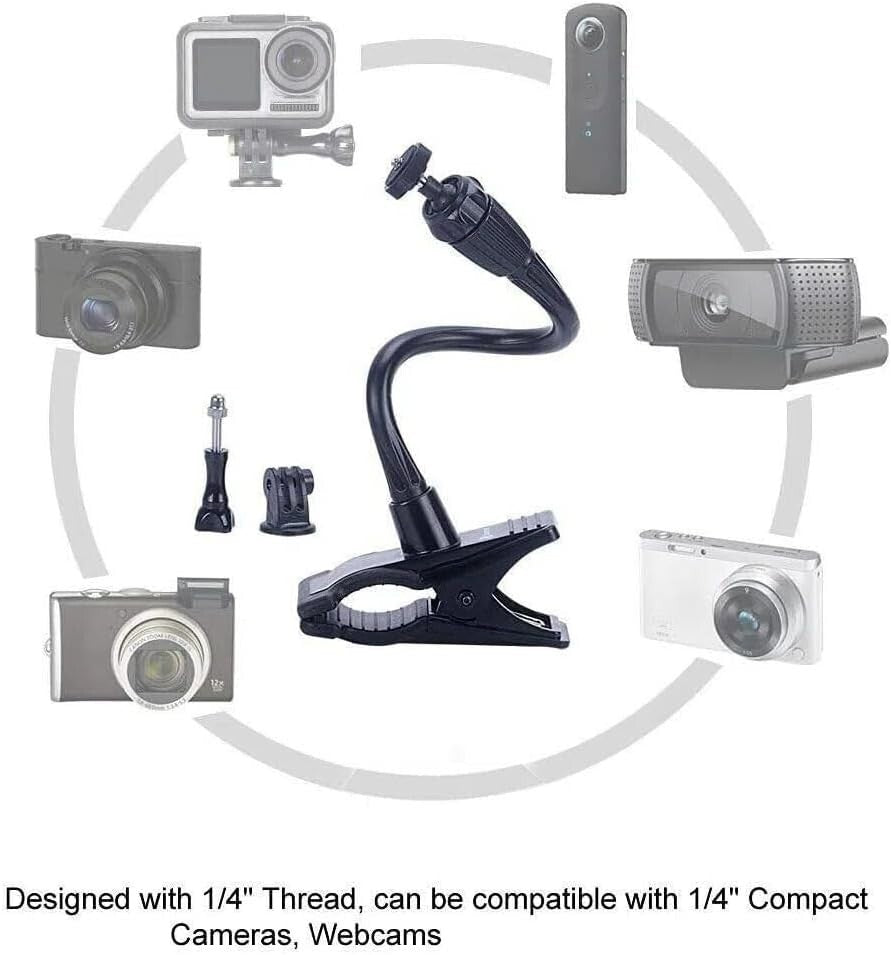 Flexible Gooseneck Clamp Mount 12" Adjustable for Webcam Gopro Photo Video