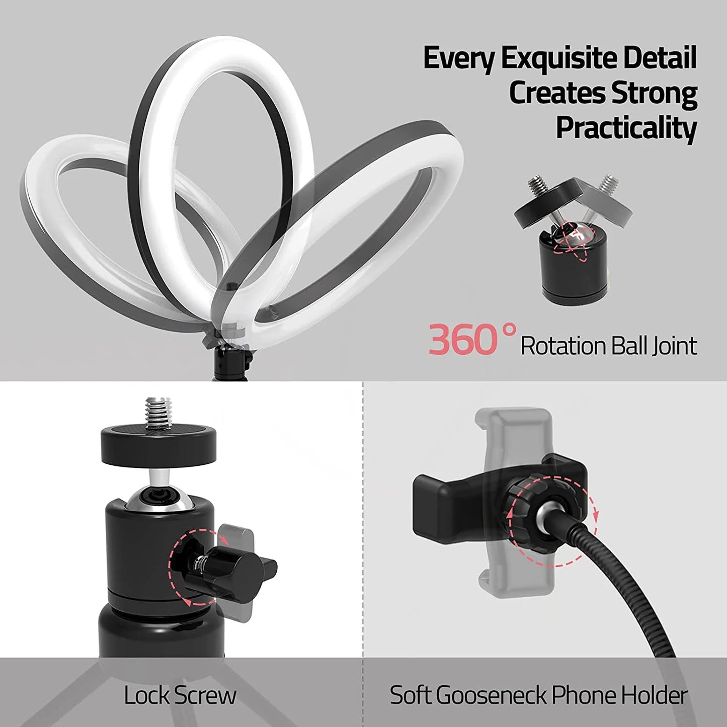 10" LED Ring Light with Tripod Stand, Phone Holder, Wireless Shutter, Dimmable Desktop Light