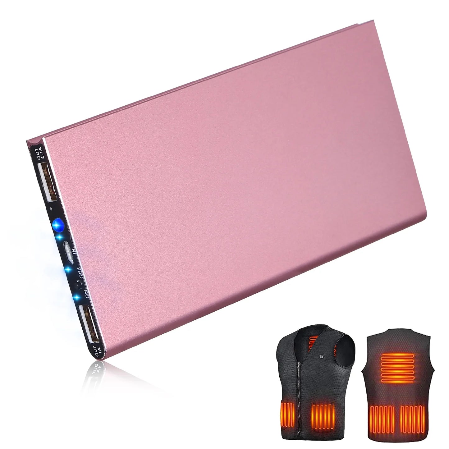 Heated Vest Power Bank 20000Mah Battery Pack for Heated Vest Jacket Pants Scarf USB Power Bank 5V/2.1A, Rose Gold