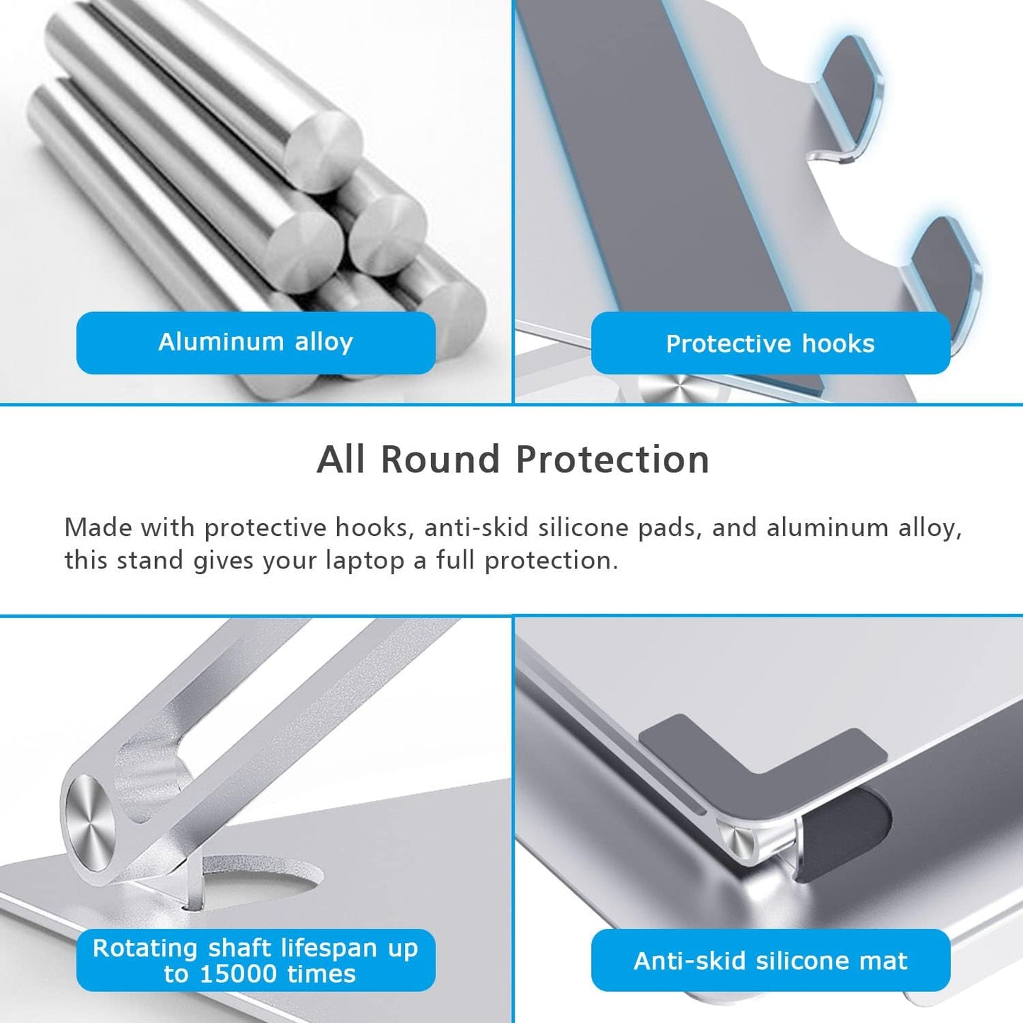 Laptop Stand for Desk, Ergonomic Aluminum Alloy Laptop Holder Adjustable Height Computer Stand Notebook Riser Compatible with Macbook Pro Air, Dell, HP, Lenovo, Samsung More 9-16" Laptops-Silver