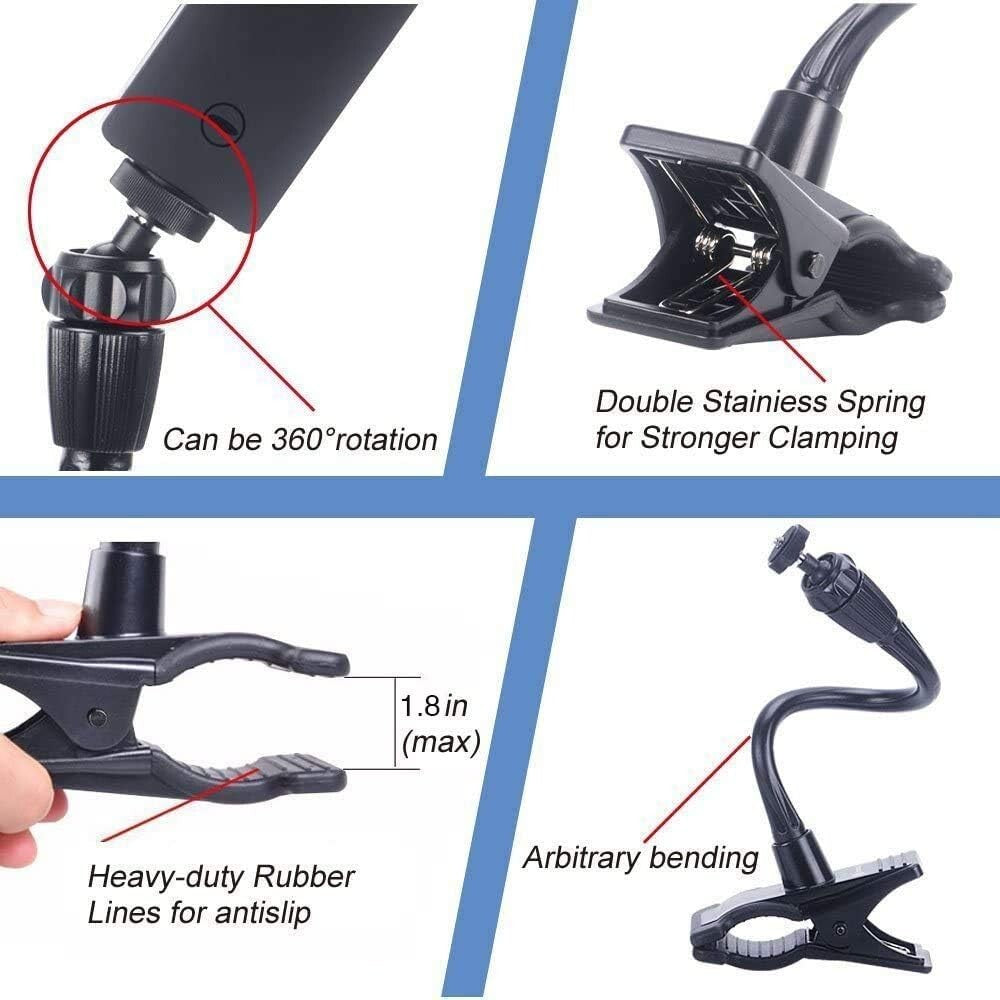 Flexible Gooseneck Clamp Mount 12" Adjustable for Webcam Gopro Photo Video