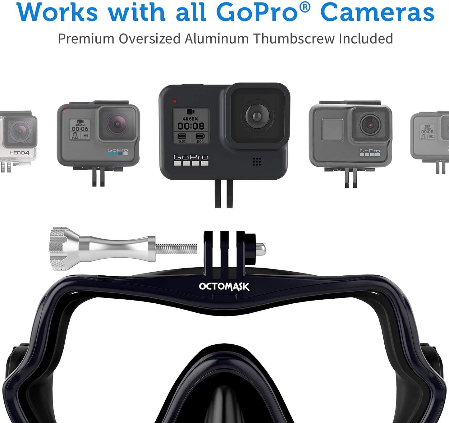 Frameless Scuba Mask W/Mount for All Gopro Hero Cameras for Scuba Diving, Snorkeling, Freediving