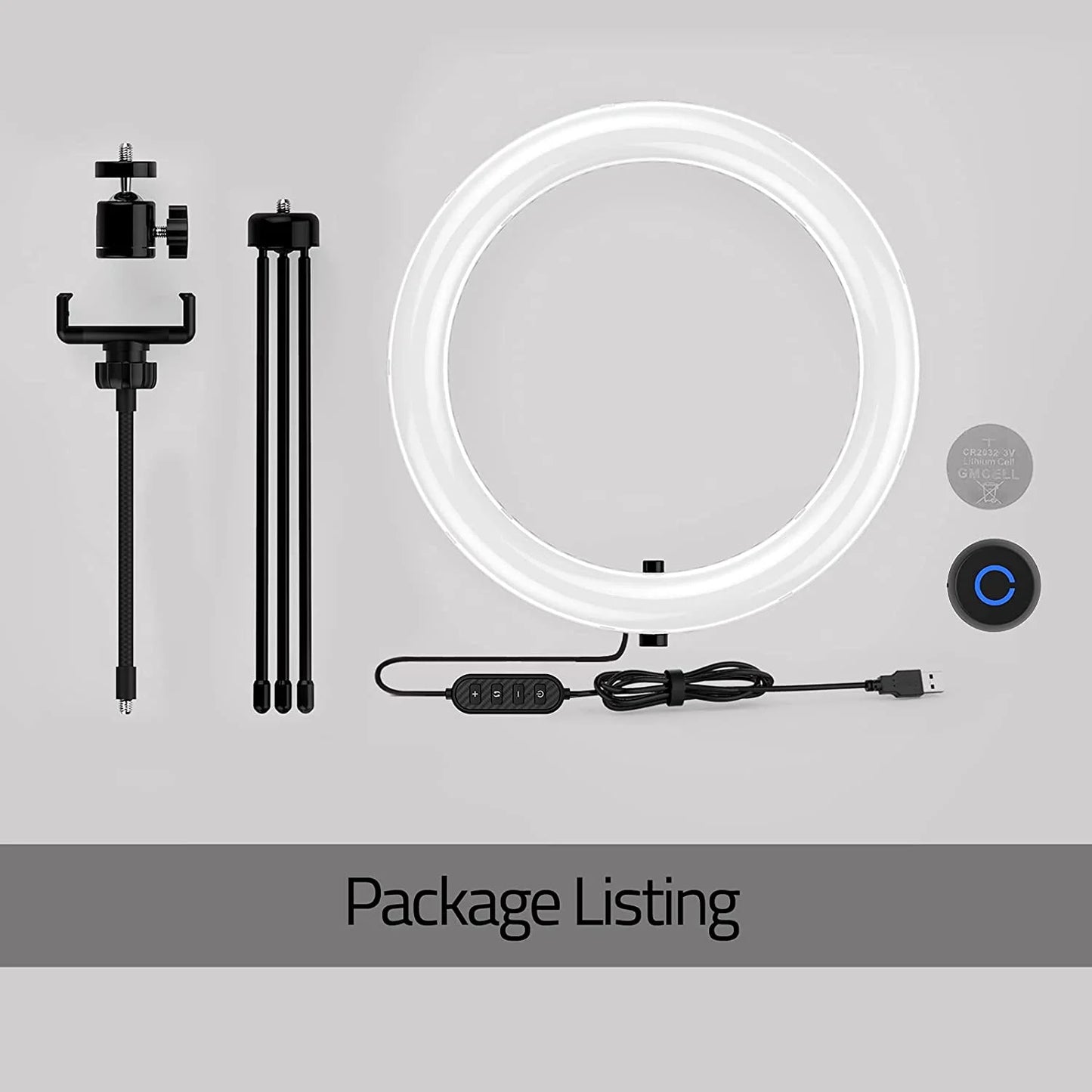 10" LED Ring Light with Tripod Stand, Phone Holder, Wireless Shutter, Dimmable Desktop Light
