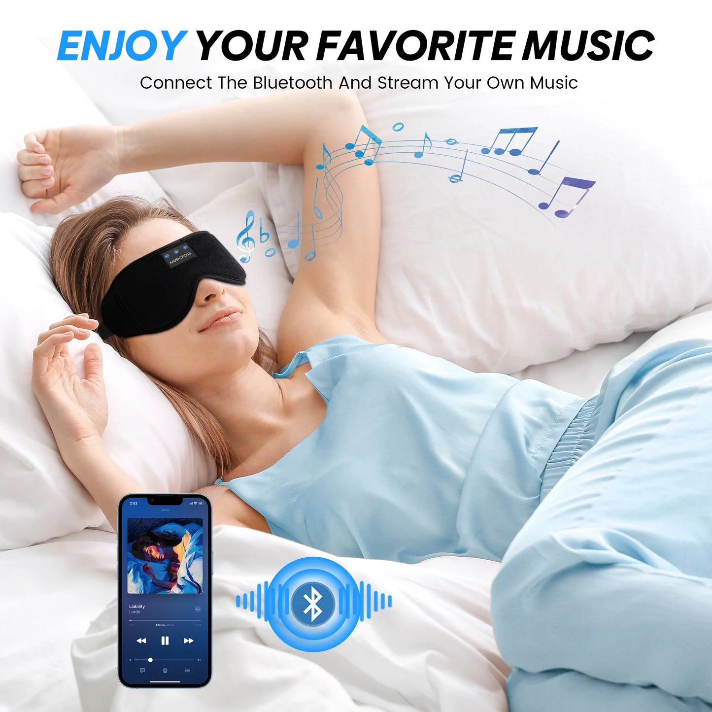 Bluetooth Sleep Mask Sleep Mask with Headphones Bluetooth 5.2 Wireless, 3D Eye Mask for Sleeping Built-In HD Music, Microphone for Calls, Sleep Headphones for Side Sleepers Travel Yoga Meditation