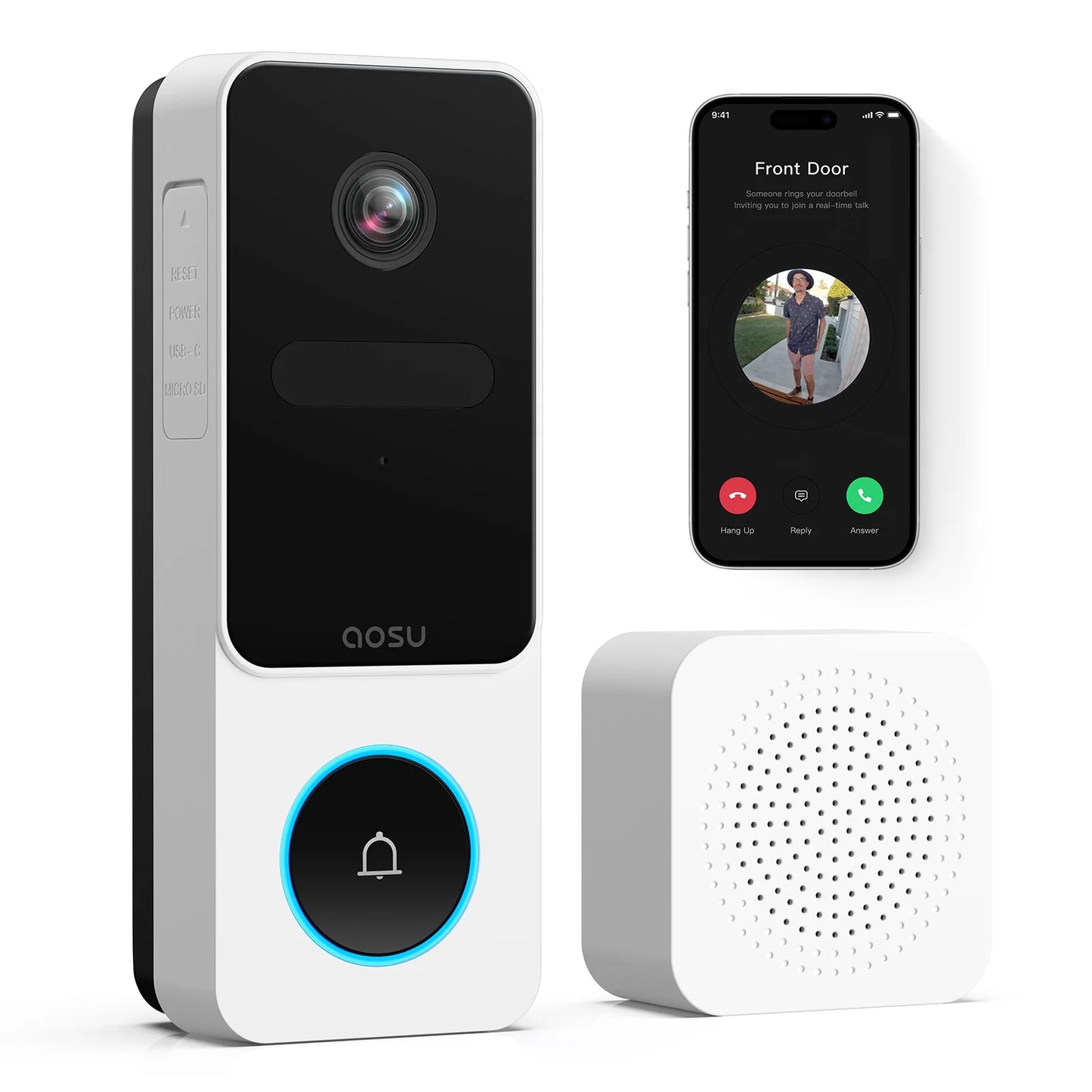 2K /3MP Wireless Doorbell Camera with Chime, Head-To-Toe View Video Doorbell, Smart Parcel Detection, 2 Way Audio, Night Vision