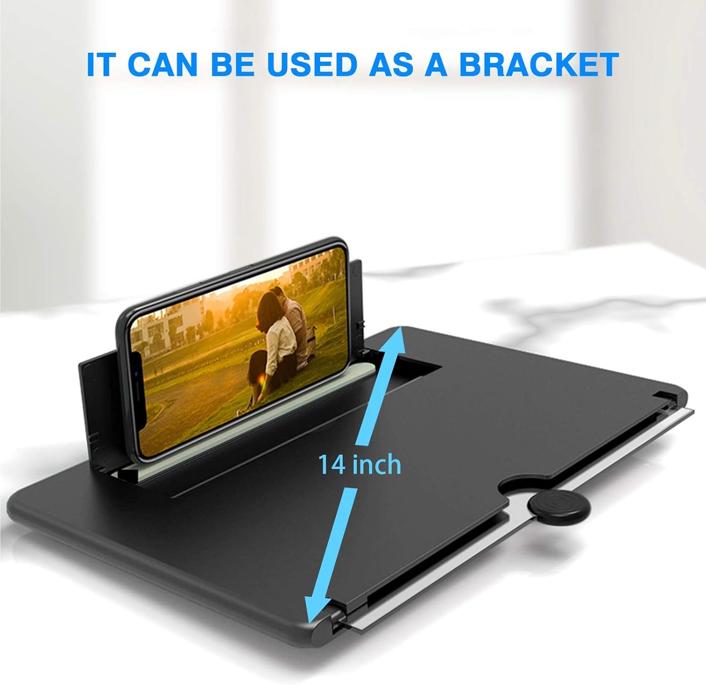 For 14 Inch Phone Screen Magnifier, HD Mobile Phone Screen Amplifier Pulling-Out Movie Video Enlarger Eye Protection with Foldable Stand Holder for All Smartphones-Black