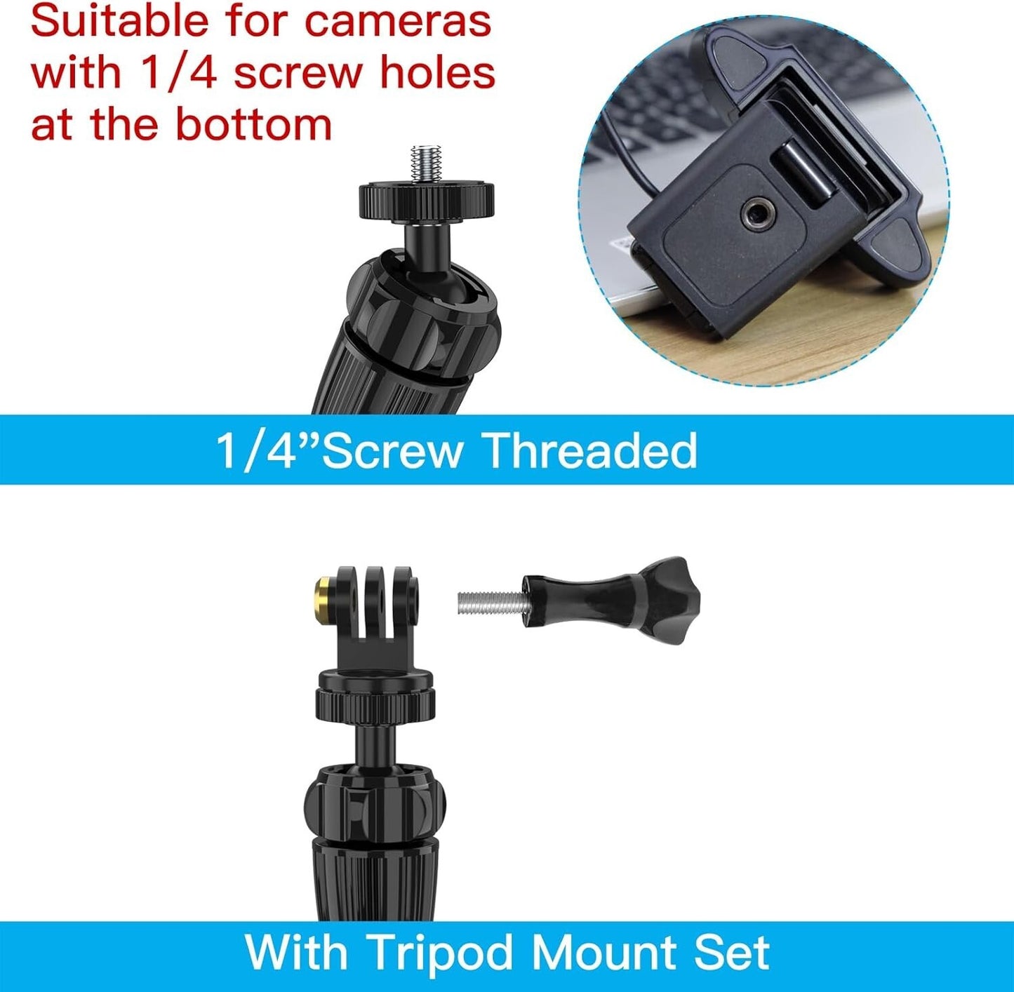 Flexible Gooseneck Clamp Mount 12" Adjustable for Webcam Gopro Photo Video