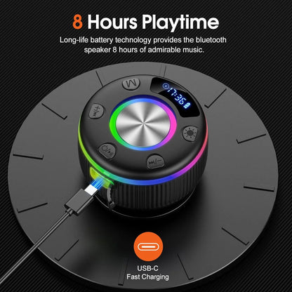 Shower Speaker, Bluetooth Speakers, IPX7 Waterproof Portable Speakers with LED Light, Speakers Bluetooth Wireless Loud Clear Sound, Suction Cup, Time Display for Home/Party/Outdoor/Beach, Gift