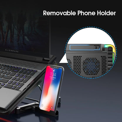 15.6-17.3Inch Laptop Cooling Pad with 6 Quiet Fans,7 Height & Wind Speed Adjustable, 2 USB Port Laptop Cooer with Mobile Phone Holde