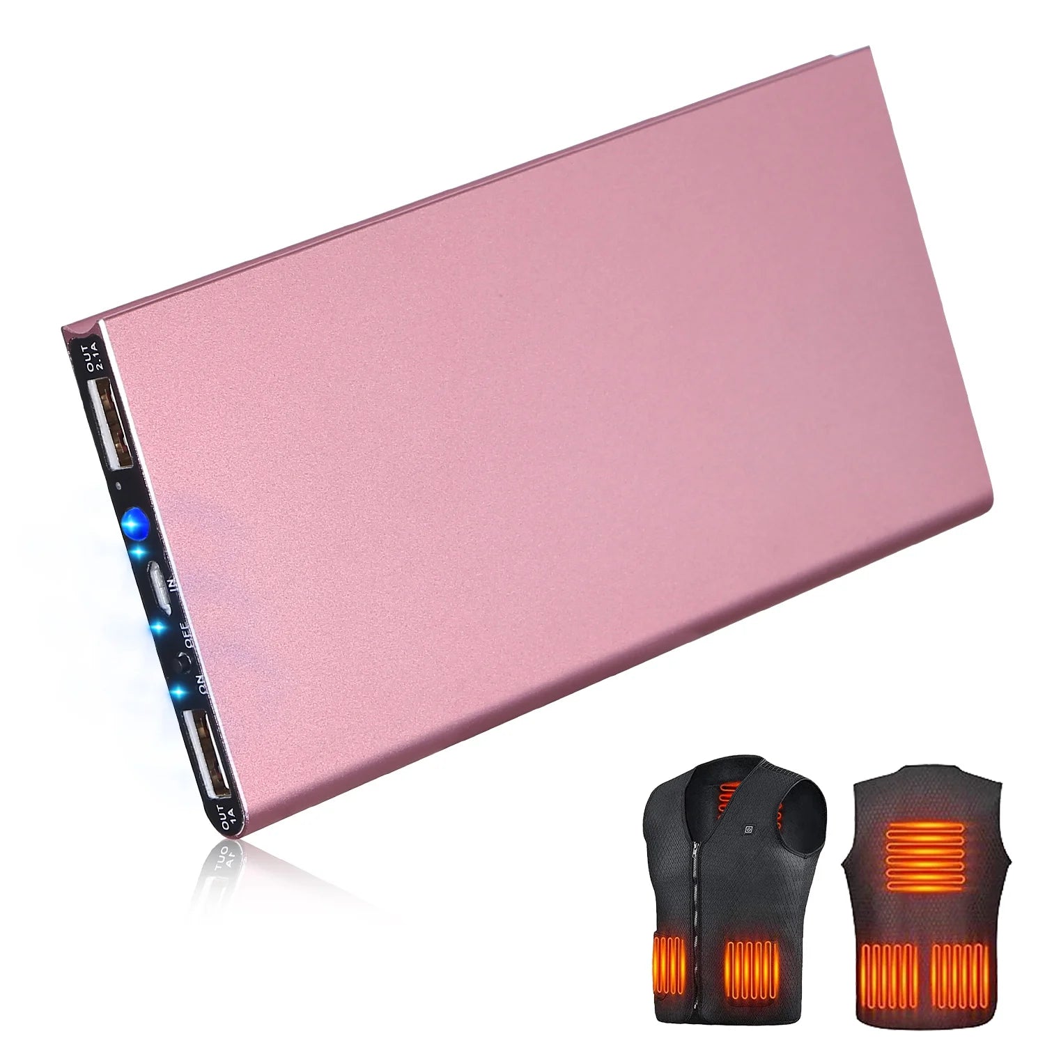 Heated Vest Power Bank 20000Mah Battery Pack for Heated Vest Jacket Pants Scarf USB Power Bank 5V/2.1A, Rose Gold