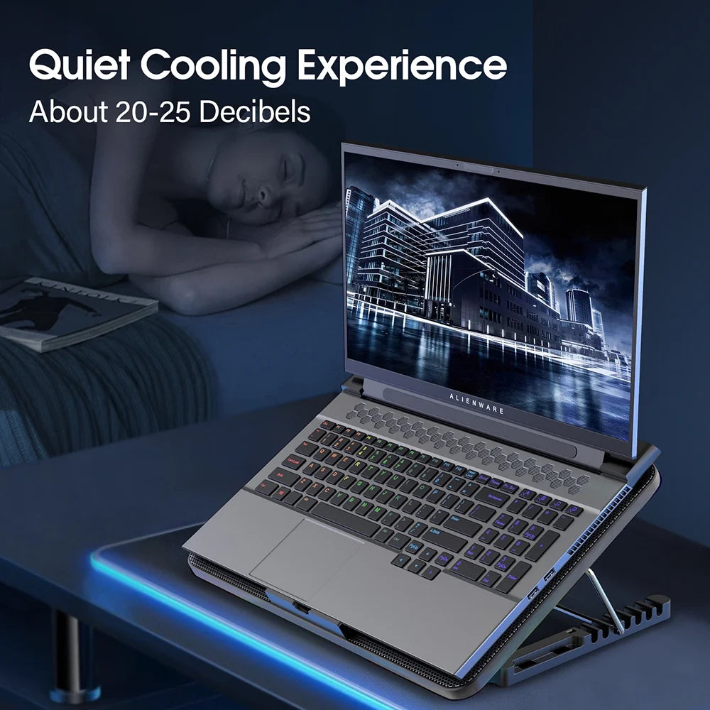 15.6-17.3Inch Laptop Cooling Pad with 6 Quiet Fans,7 Height & Wind Speed Adjustable, 2 USB Port Laptop Cooer with Mobile Phone Holde