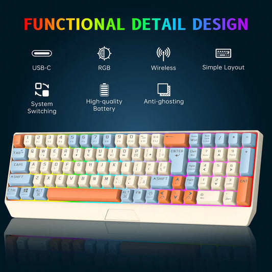 Wireless Gaming Keyboard and Mouse Combo 85 Key Rainbow Backlit, Rechargeable 2000Mah, Dual-Mode 2.4Ghz & BT5.0, Ergonomic Design for or Mac, Laptop, Desktop