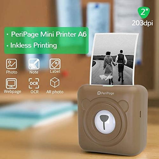 Peripage Mini Portable Paper Photo Pocket Thermal Printer 58 Mm Printing Wireless Bluetooth Android Ios Printers (Brown)