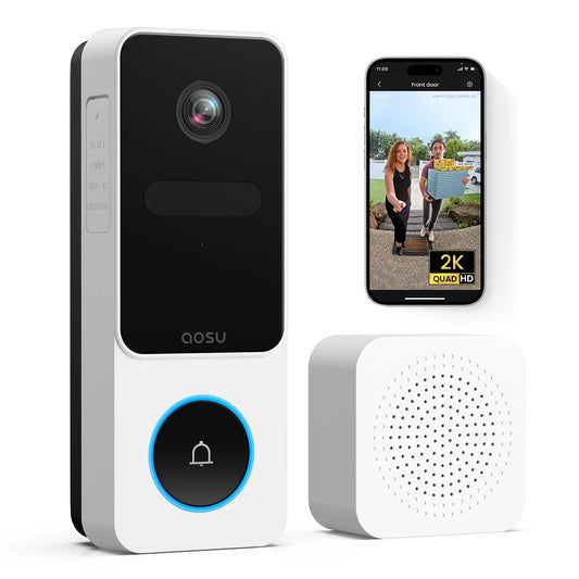 2K /3MP Wireless Doorbell Camera with Chime, Head-To-Toe View Video Doorbell, Smart Parcel Detection, 2 Way Audio, Night Vision