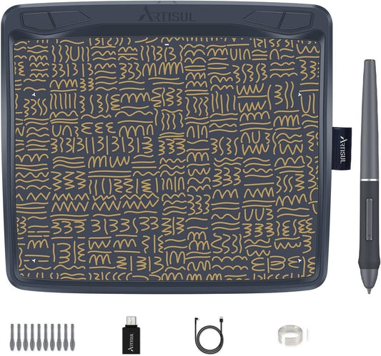 Drawing Tablet  A801 Graphics Tablet 9 Inch Art Tablet with 8192 Pressure Battery-Free Pen, 4 Hot Keys, Compatible with Windows, Macos & Android Mobile, Perfect for OSU, Animation, Art Design
