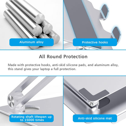 Laptop Stand for Desk, Ergonomic Aluminum Alloy Laptop Holder Adjustable Height Computer Stand Notebook Riser Compatible with Macbook Pro Air, Dell, HP, Lenovo, Samsung More 9-16" Laptops-Silver