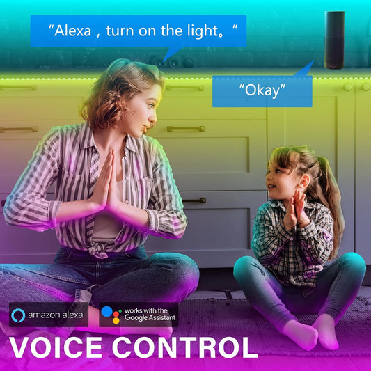 Smart Wifi LED Strip Lights 50Ft, Compatible with Alexa & Google Assistant, Color Changing, Music Sync, Voice Control, App & Remote Controlled Indoor Lighting for Bedroom, Party, Home