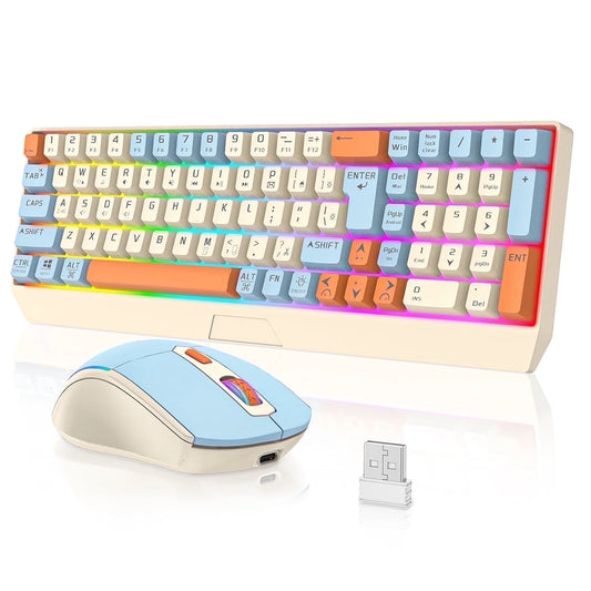 Wireless Gaming Keyboard and Mouse Combo 85 Key Rainbow Backlit, Rechargeable 2000Mah, Dual-Mode 2.4Ghz & BT5.0, Ergonomic Design for or Mac, Laptop, Desktop