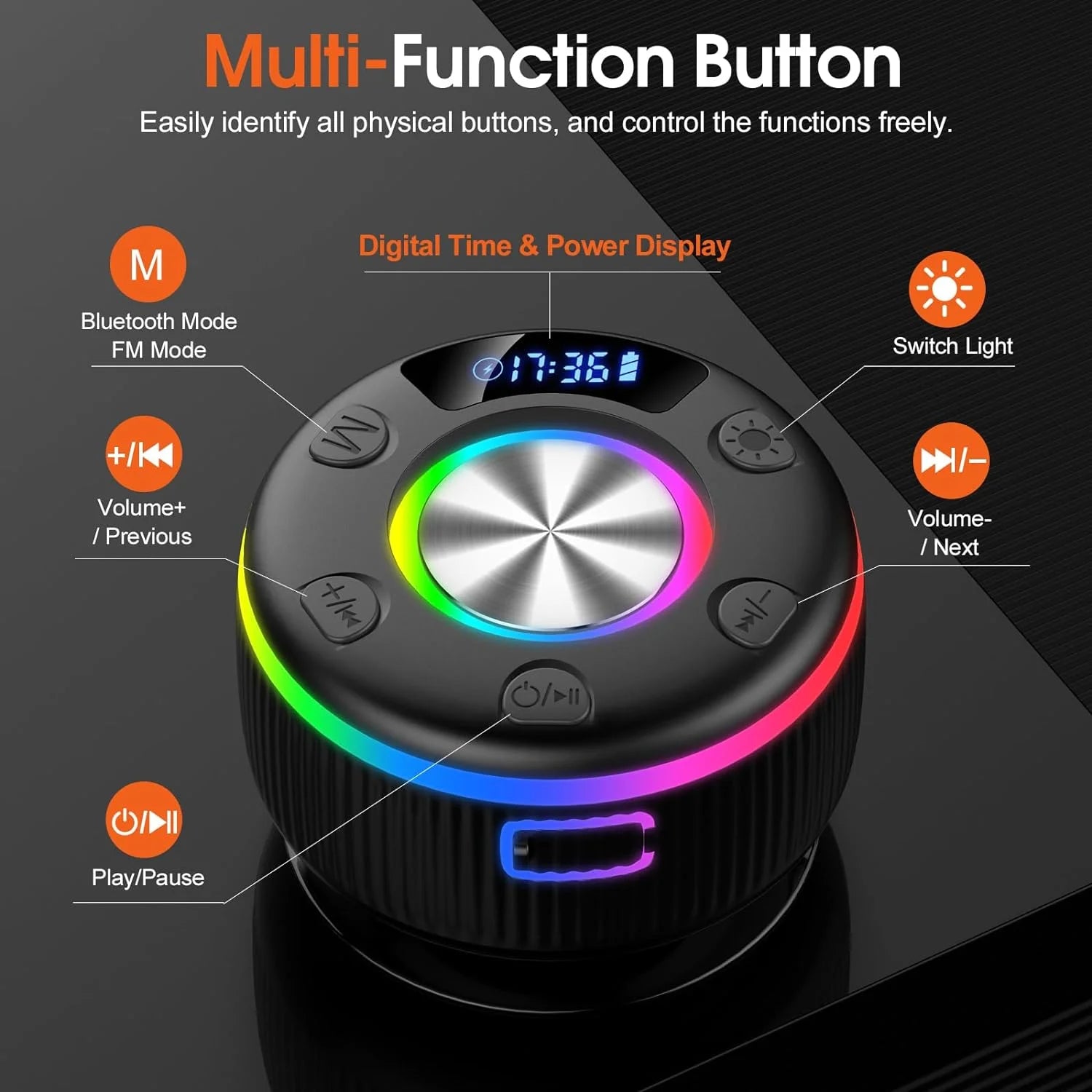 Shower Speaker, Bluetooth Speakers, IPX7 Waterproof Portable Speakers with LED Light, Speakers Bluetooth Wireless Loud Clear Sound, Suction Cup, Time Display for Home/Party/Outdoor/Beach, Gift
