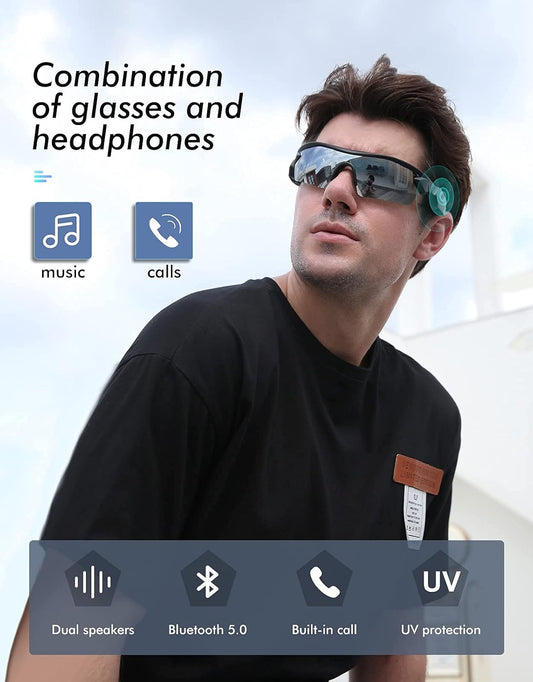 Smart Bluetooth Sunglasses, Wireless Sports Audio Glasses Headset, Open Ear Music Calling Men Women Polarized Sunglass