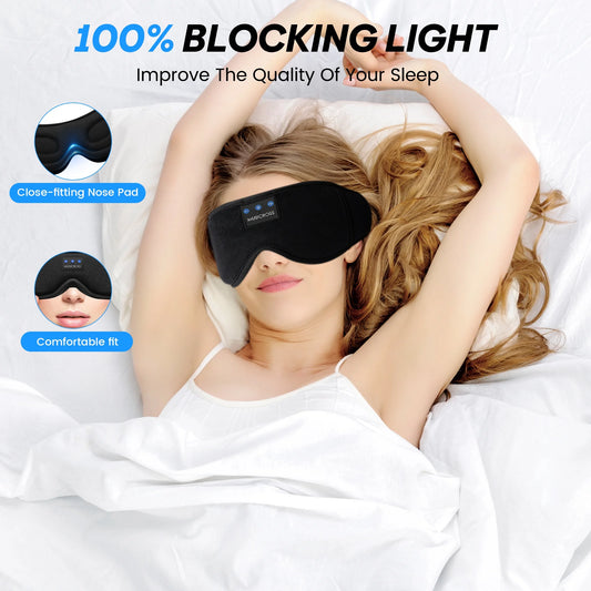 Bluetooth Sleep Mask Sleep Mask with Headphones Bluetooth 5.2 Wireless, 3D Eye Mask for Sleeping Built-In HD Music, Microphone for Calls, Sleep Headphones for Side Sleepers Travel Yoga Meditation