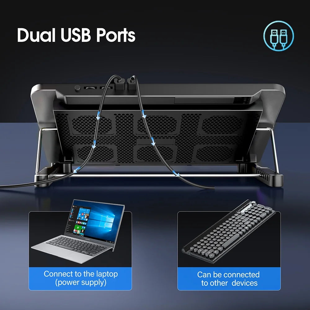 15.6-17.3Inch Laptop Cooling Pad with 6 Quiet Fans,7 Height & Wind Speed Adjustable, 2 USB Port Laptop Cooer with Mobile Phone Holde
