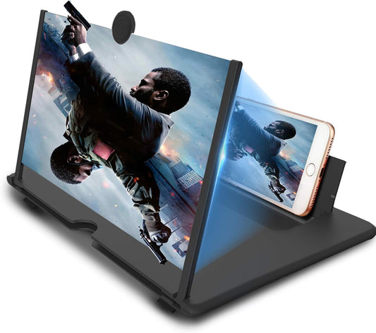 For 14 Inch Phone Screen Magnifier, HD Mobile Phone Screen Amplifier Pulling-Out Movie Video Enlarger Eye Protection with Foldable Stand Holder for All Smartphones-Black