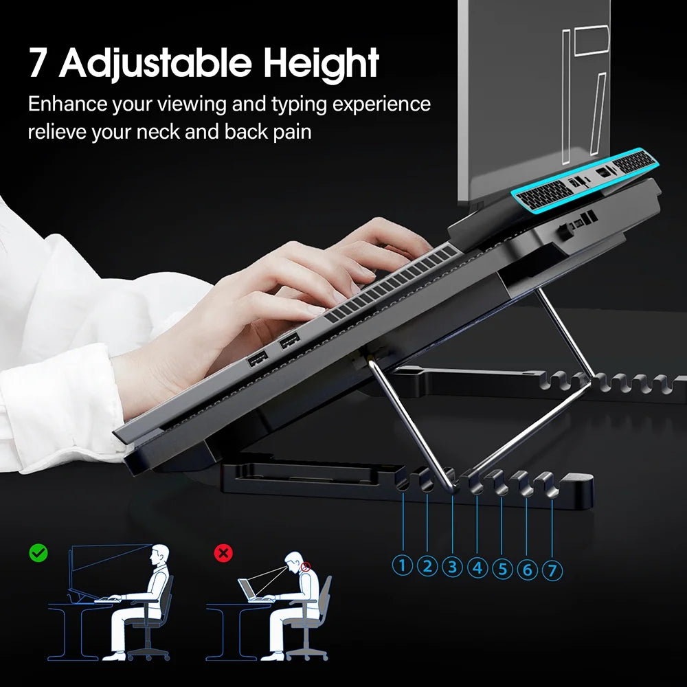 15.6-17.3Inch Laptop Cooling Pad with 6 Quiet Fans,7 Height & Wind Speed Adjustable, 2 USB Port Laptop Cooer with Mobile Phone Holde
