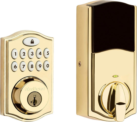914 Traditional Keypad Smartcode Electronic Deadbolt Smart Lock Featuring Smartkey Security and Zigbee 3.0 Technology in Polished Brass