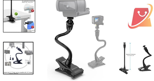 Flexible Gooseneck Clamp Mount 12" Adjustable for Webcam Gopro Photo Video