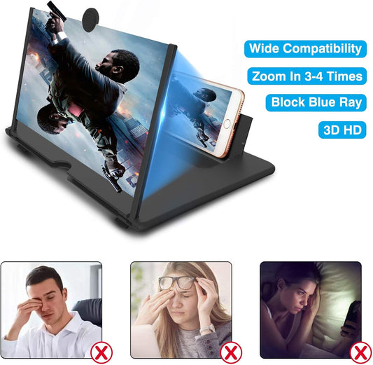 For 14 Inch Phone Screen Magnifier, HD Mobile Phone Screen Amplifier Pulling-Out Movie Video Enlarger Eye Protection with Foldable Stand Holder for All Smartphones-Black